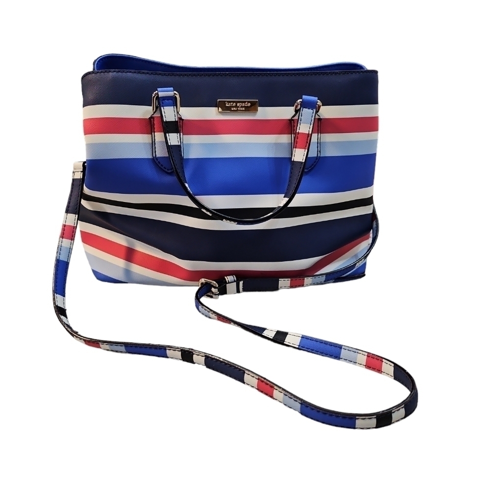 Kate Spade New York Evangelie Laurel Way Striped Satchel Crossbody Red White Blu